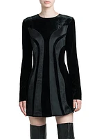 Long-Sleeve Velvet & Silk Minidress