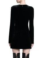 Long-Sleeve Velvet & Silk Minidress