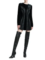 Long-Sleeve Velvet & Silk Minidress