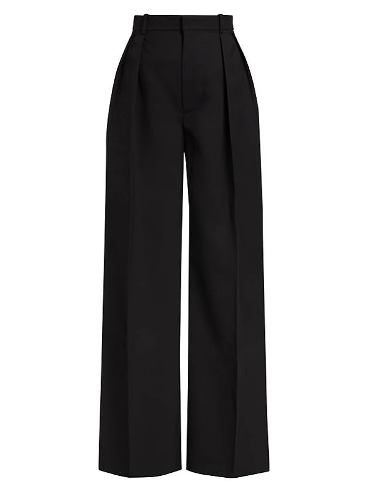 Tuxedo Stripe Wool Wide-Leg Pant
