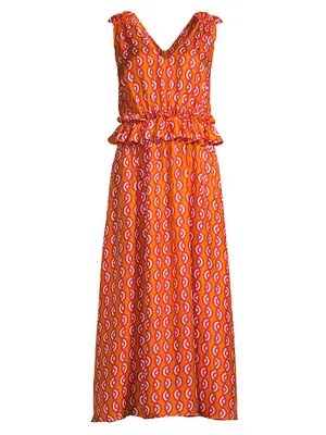 Mimi Geometric Ruffle Midi-Dress