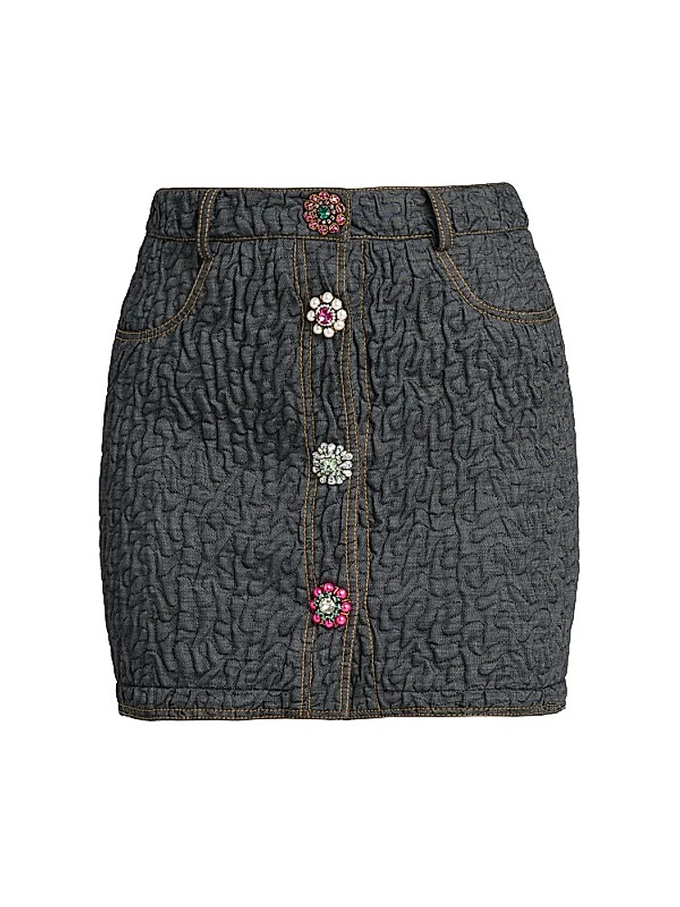 Brooch-Embellished Cotton-Blend Miniskirt
