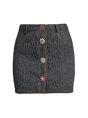 Brooch-Embellished Cotton-Blend Miniskirt