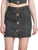 Brooch-Embellished Cotton-Blend Miniskirt