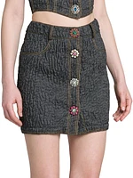 Brooch-Embellished Cotton-Blend Miniskirt