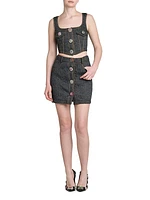 Brooch-Embellished Cotton-Blend Miniskirt