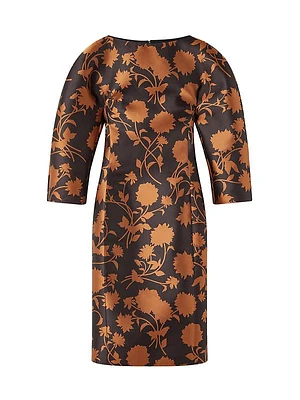 Floral Double Duchesse Satin Sheath Dress