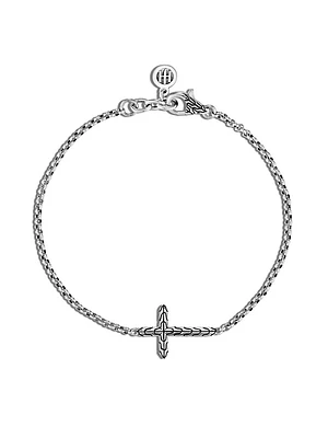 Classic Chain Sterling Silver Carved Cross Bracelet