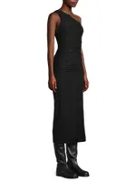 Asymmetric Ruched Jersey Midi-Dress
