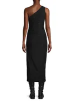 Asymmetric Ruched Jersey Midi-Dress