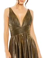 Sleeveless V-Neck Pleated Midi-Dress
