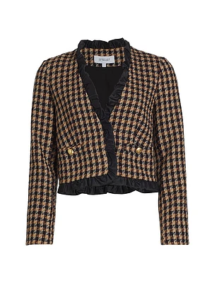 Betti Plaid Twisted Ruffle-Trim Jacket