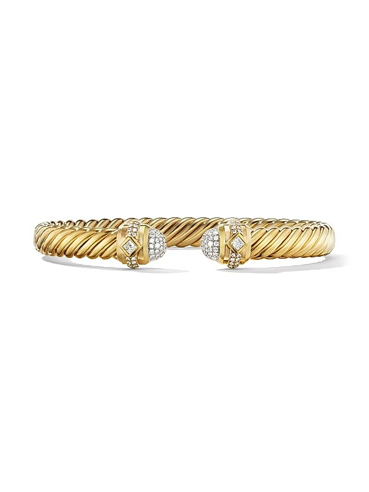 Cablespira Oval Bracelet in 18K Yellow Gold with Pavé Diamonds