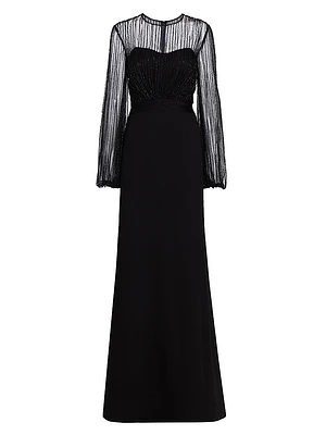 Beaded Illusion Fit & Flare Gown