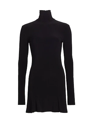 Turtleneck Jersey Long-Sleeve Mini Dress