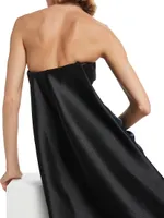 Mikado Satin Strapless Tea-Length Dress