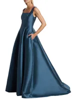 Mikado Square-Neck A-Line Gown