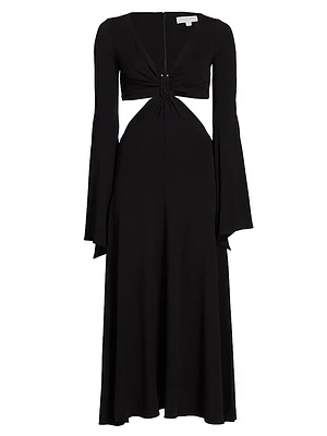 Bell-Sleeve Cut-Out Midi-Dress