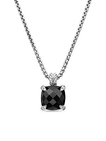 Chatelaine Pendant Necklace in Sterling Silver with Black Onyx and Diamonds, 11mm