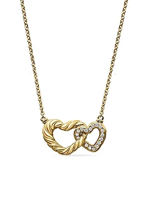 Cable Collectibles Interlocking Heart Necklace in 18K Yellow Gold with Diamonds, 20.6mm