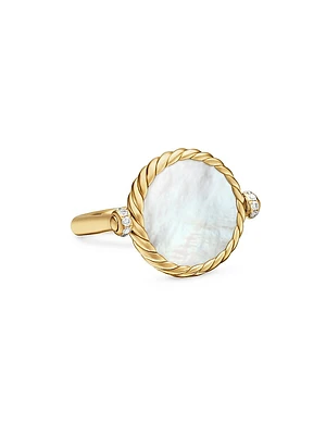 DY Elements® Swivel Ring 18K Yellow Gold with Black Onyx Reversible to Mother of Pearl and Pavé Diamonds