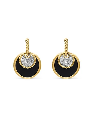 DY Elements Convertible Drop Earrings in 18K Yellow Gold with Black Onyx Reversible to Mother of Pearl and Diamonds, 21.5mm