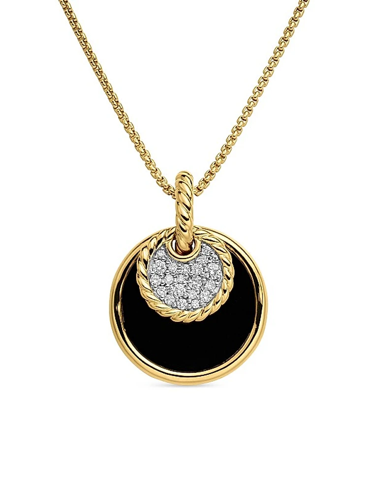 DY Elements Convertible Pendant Necklace in 18K Yellow Gold with Diamonds and Black Onyx Reversible to Mother of Pearl, 21.5mm