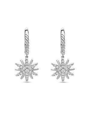 Starburst Drop Earrings in Sterling Silver with Diamonds, 25mm