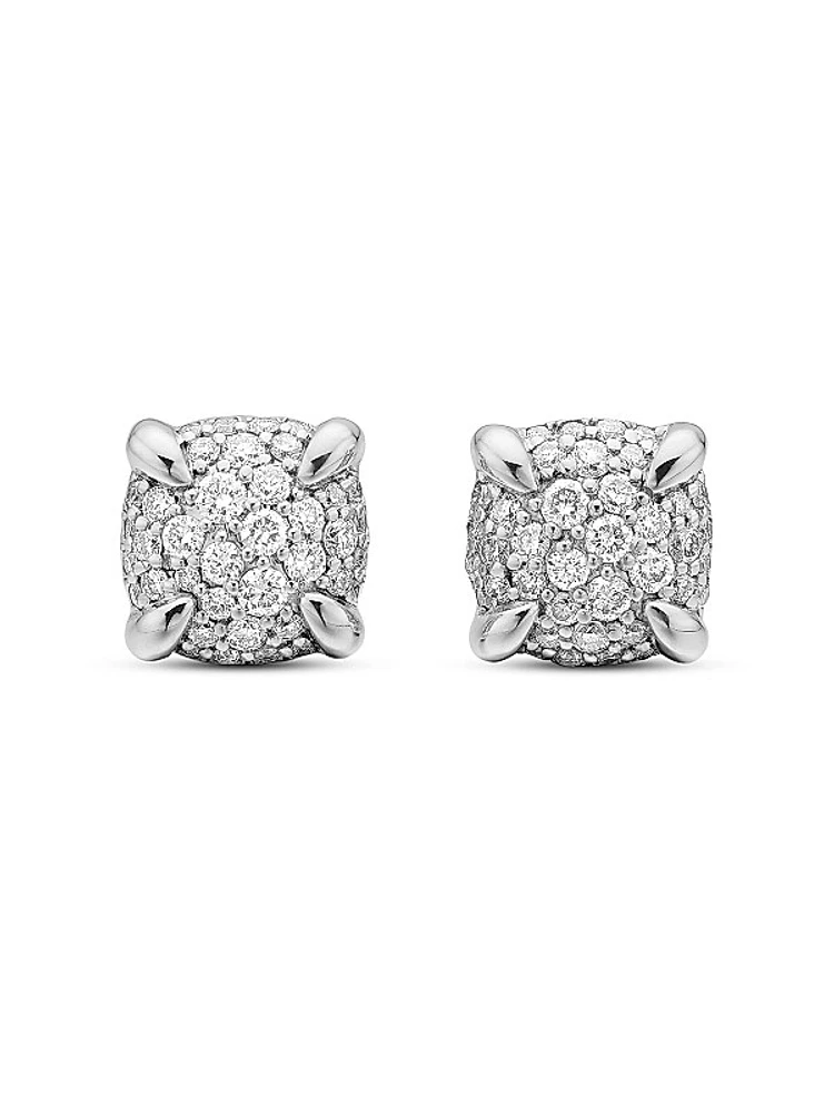 Petite Chatelaine Stud Earrings in Sterling Silver with Pavé Diamonds, 6.5mm