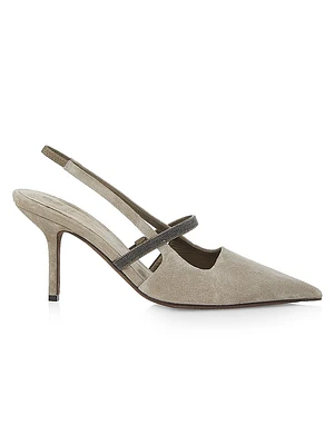 Beaded Suede 80MM Slingback Pumps
