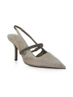 Beaded Suede 80MM Slingback Pumps