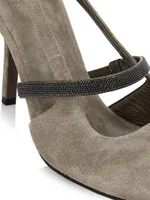 Beaded Suede 80MM Slingback Pumps