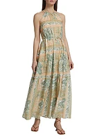 Behati Palm-Print Halter Maxi Dress