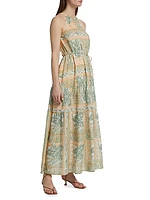 Behati Palm-Print Halter Maxi Dress