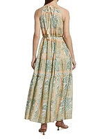 Behati Palm-Print Halter Maxi Dress