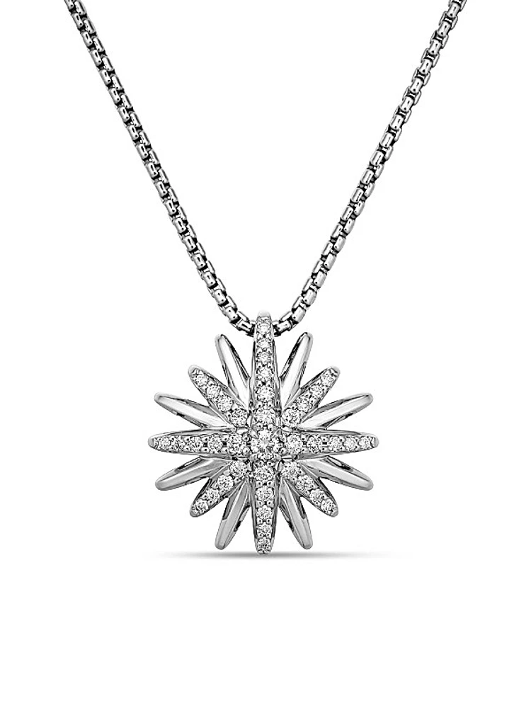 Starburst Pendant Necklace in Sterling Silver with Diamonds