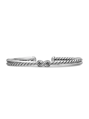 Petite X Center Station Bracelet Sterling Silver With Pavé Diamonds