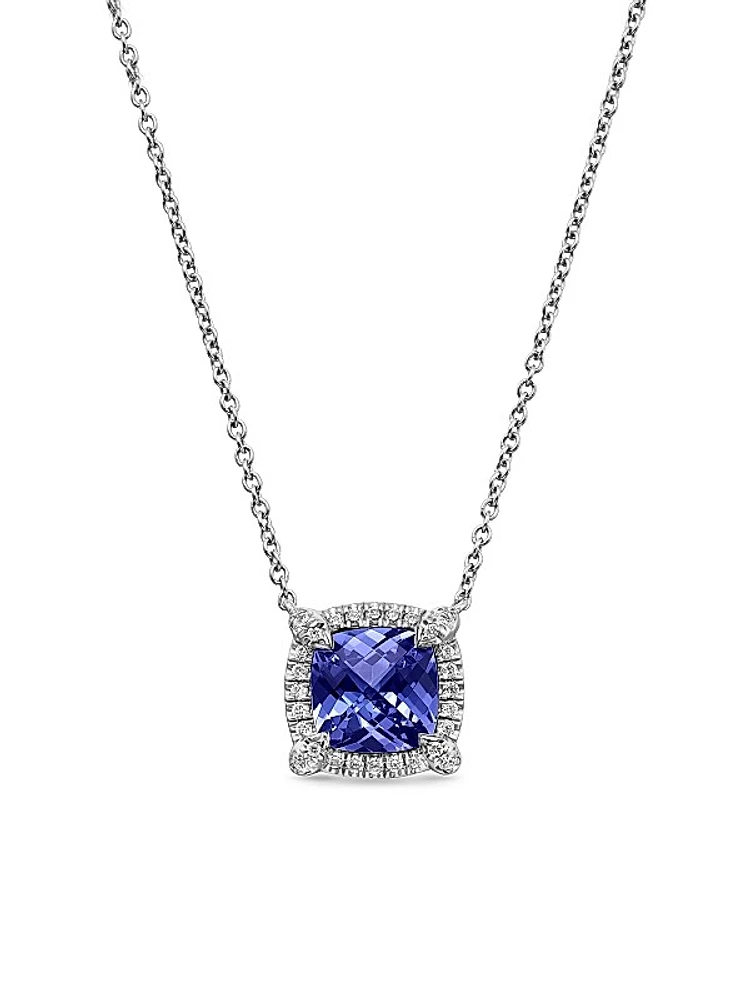 Petite Chatelaine Pavé Bezel Pendant Necklace in 18K White Gold