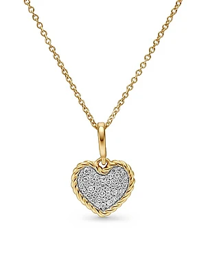 Cable Collectibles Pavé Plate Heart Necklace in 18K Yellow Gold with Diamonds