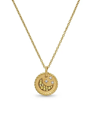 Cable Collectibles Moon and Stars Necklace in 18K Yellow Gold with Pavé Yellow Sapphires and Diamonds, 11mm