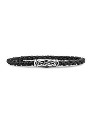 Chevron Woven Bracelet Black Rubber and Sterling Silver, 6mm