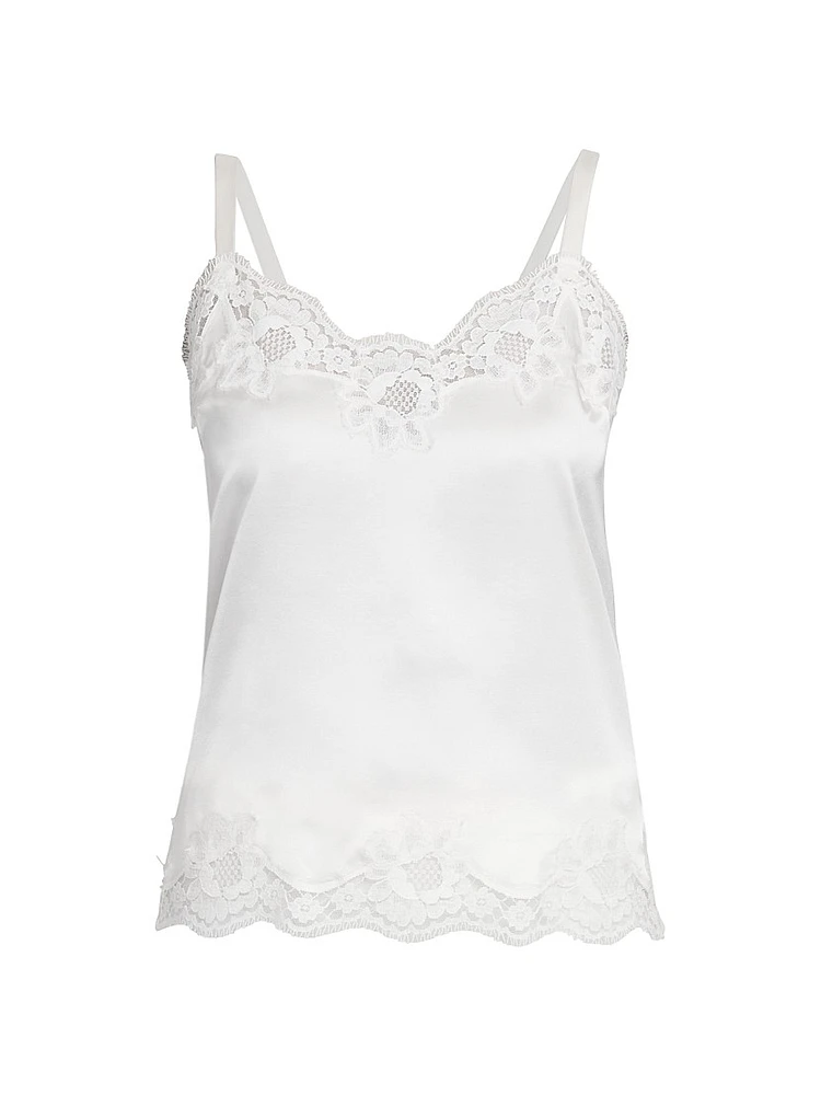 Lace-Trimmed Silk Satin Top