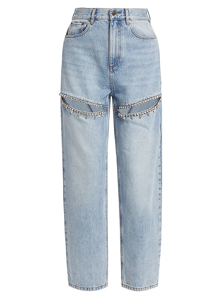 Crystal-Embellished Slit Jeans