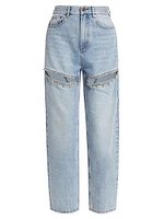 Crystal-Embellished Slit Jeans