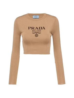 Cropped Silk Sweater with Logo