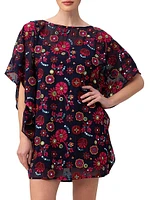 Anissa Floral-Embroidered Mini Caftan