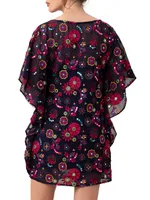 Anissa Floral-Embroidered Mini Caftan