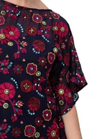 Anissa Floral-Embroidered Mini Caftan