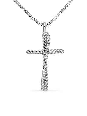 Crossover Cross Necklace with Diamonds