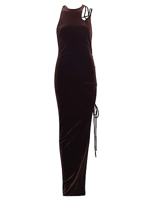 Lace-Up Velvet Maxi-Dress